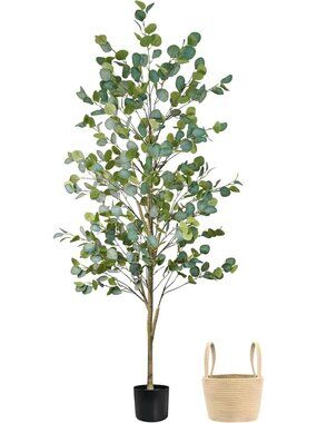6FT Artificial Eucalyptus Tree - Lifelike Faux Floor Plant for Indoor & Outdoor